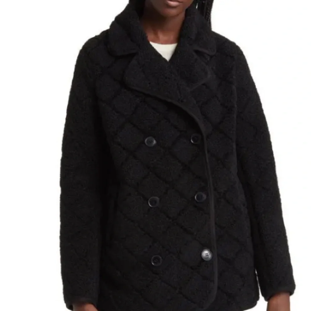 Lauren Ralph Lauren Faux Shearling Pea Coat - Black, Large, New - Picture 2 of 10